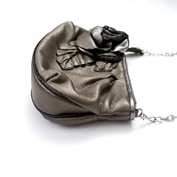 Brighton Rhapsody Pouch Silver Leather Rose Chain Mini Shoulder Bag - Picture 4 of 7